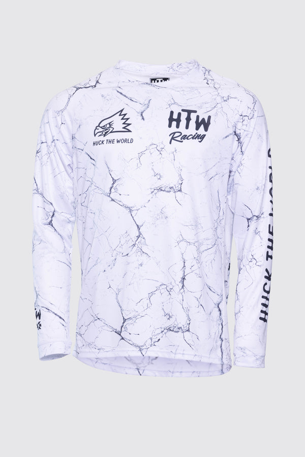 "Racing White Marble" Long Sleeve Jersey