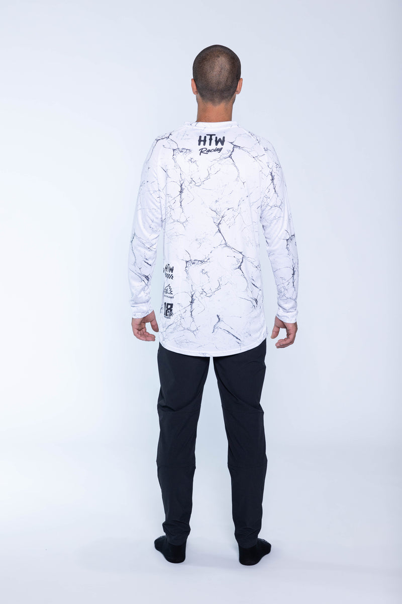 "Racing White Marble" Long Sleeve Jersey