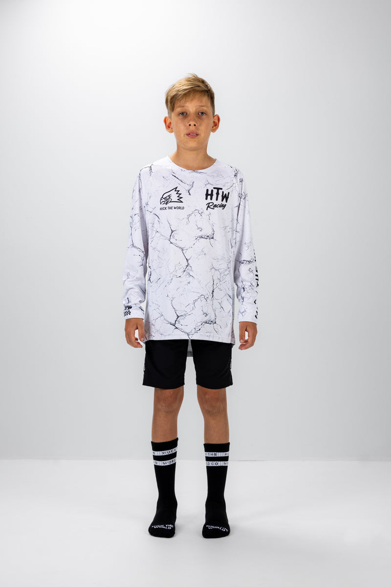 "Racing White Marble" YOUTH Long Sleeve Jersey