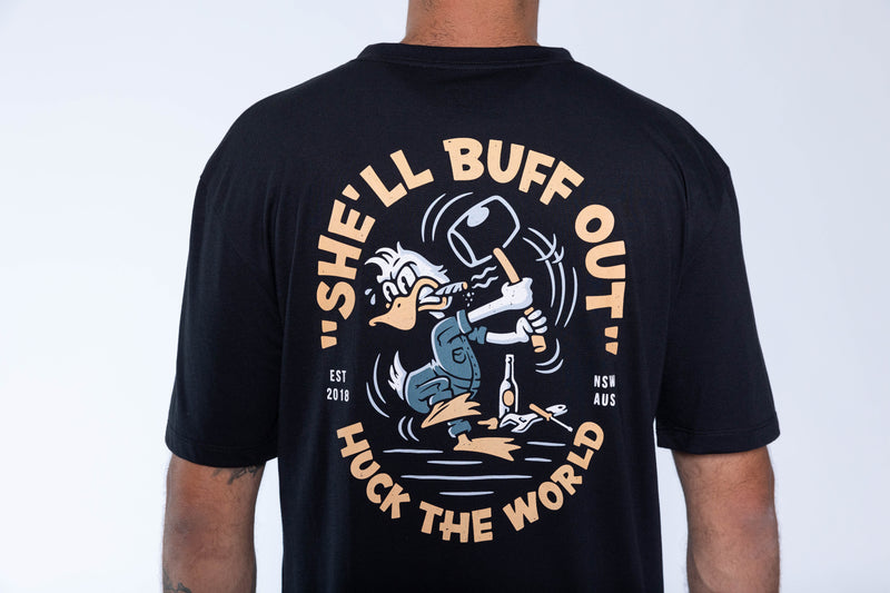 "She'll Buff” S/S Tech Tee Black