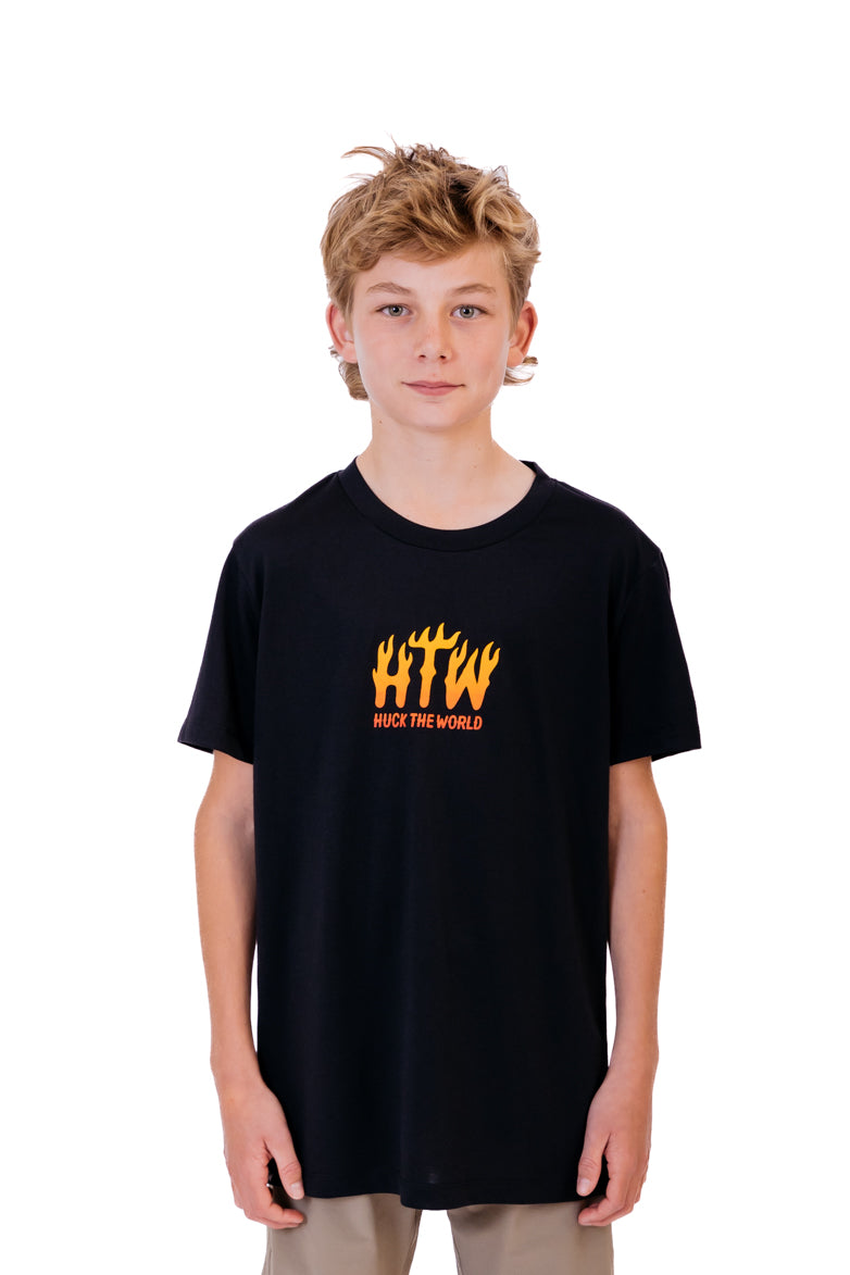 “HTW Flamez Logo” YOUTH S/S Tech Tee Black