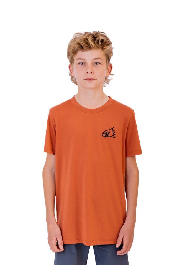 “Embroidered Eagle” YOUTH S/S Tech Tee Burnt Chilli