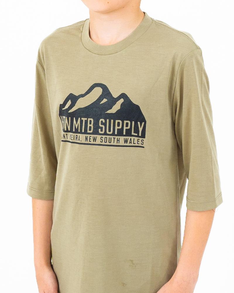 "Mountain" Youth 3/4 Tech Ride Tee Dusty Olive